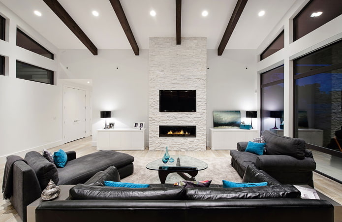 Schwarz-weißes Wohnzimmer-Innendesign