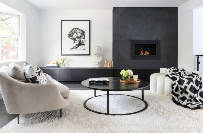 Schwarz-weißes Wohnzimmer-Innendesign