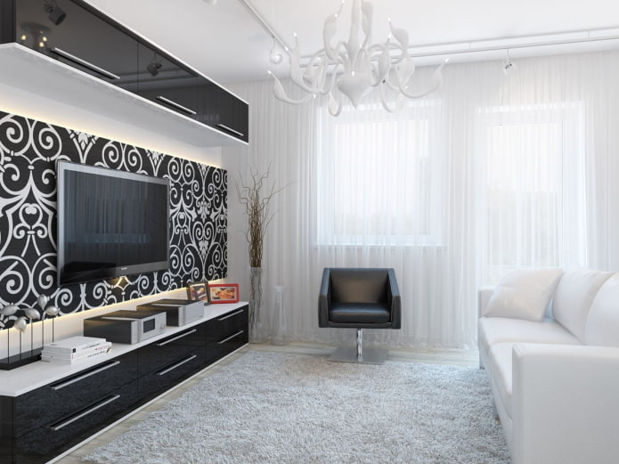 Schwarz-weißes Wohnzimmer-Innendesign