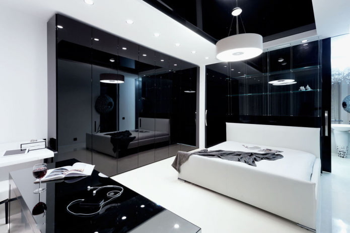 Möbel im Schlafzimmer in Schwarz-Weiß-Tönen