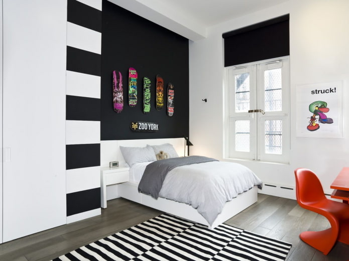 Schwarz-weißes Schlafzimmer-Innendesign