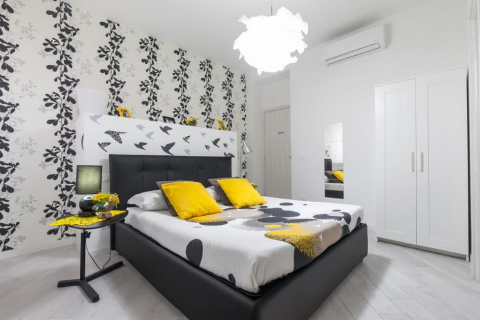 Schwarz-weißes Schlafzimmer-Innendesign