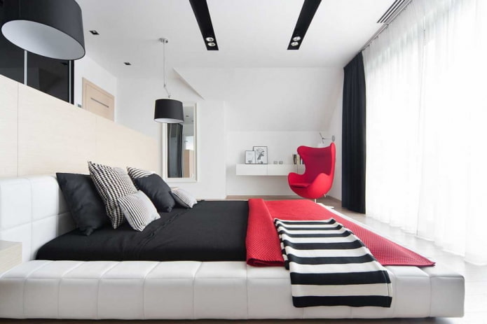 Schwarz-weißes Schlafzimmer-Innendesign