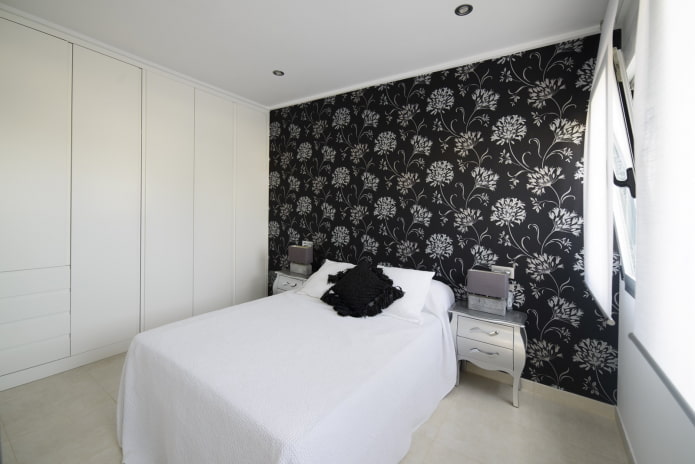 Schwarz-weißes Schlafzimmer-Innendesign