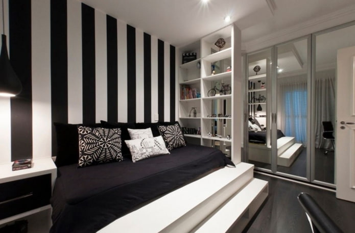 Töne für das schwarz-weiße Schlafzimmer-Innendesign