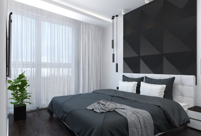 Schwarz-weißes Schlafzimmer-Interieur im modernen Stil