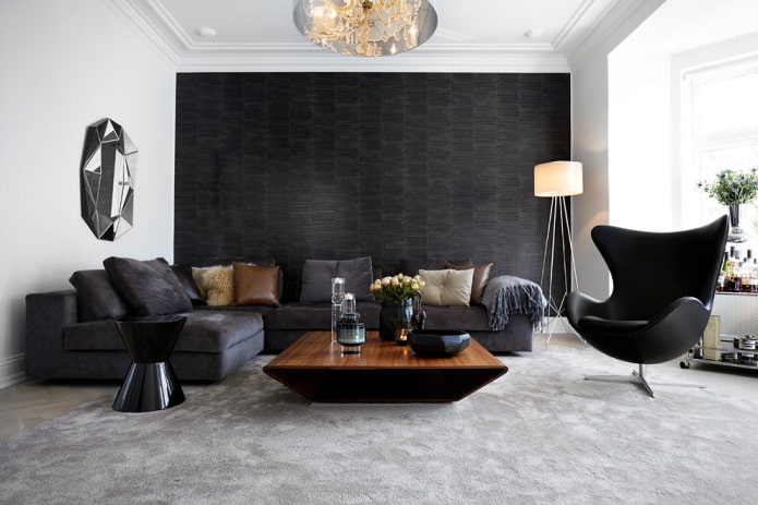Ecksofa mit grau-schwarzem Stoffbezug