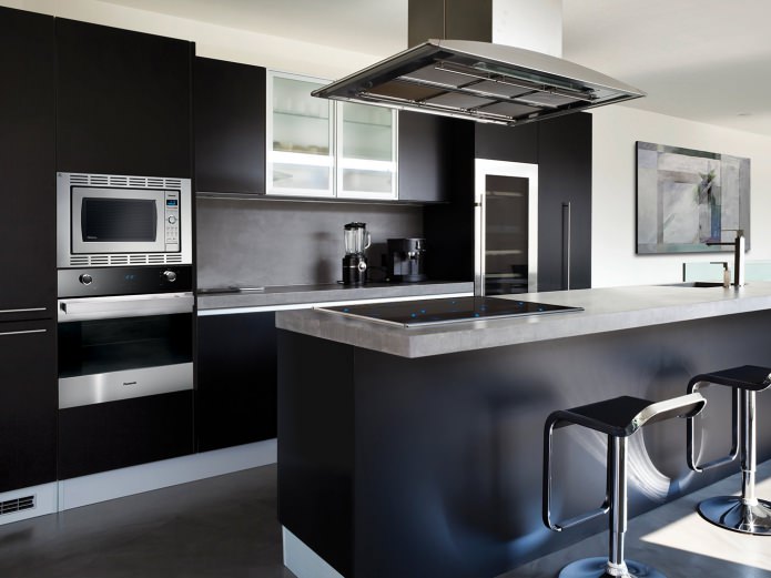 modernes Küchendesign mit schwarzen Möbeln
