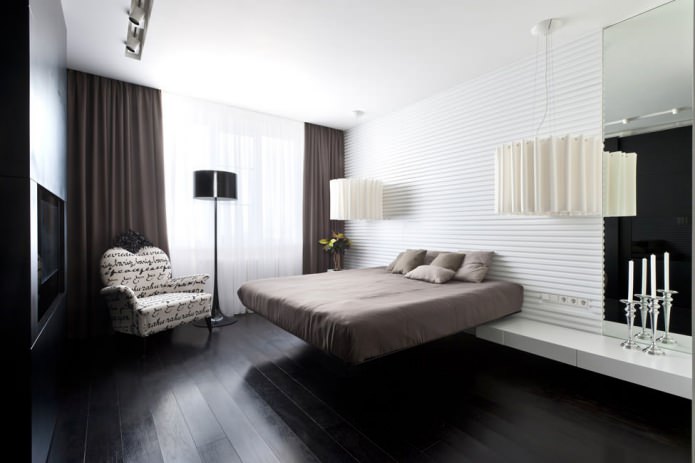 dunkler Holzboden im Schlafzimmer