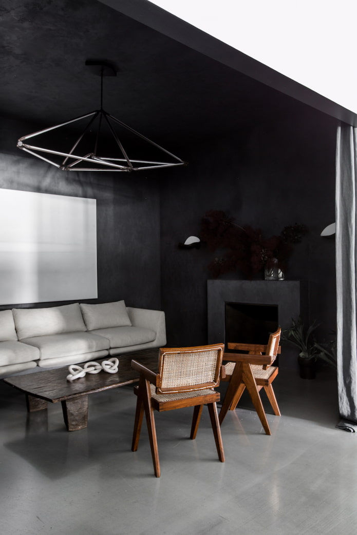 schwarze Wände und Decke