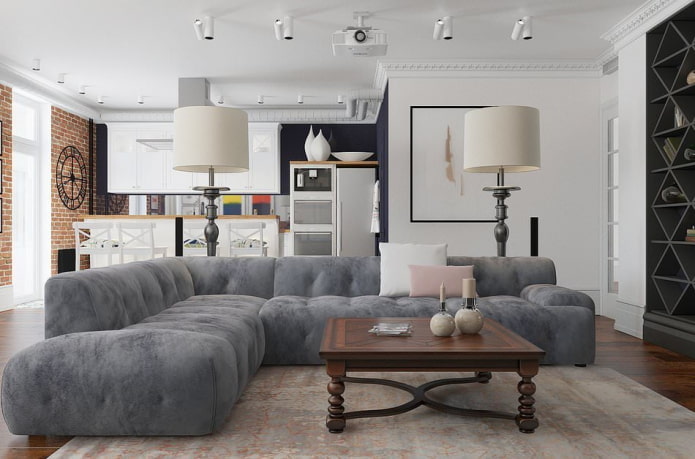Wohnzimmer kombiniert mit Küche