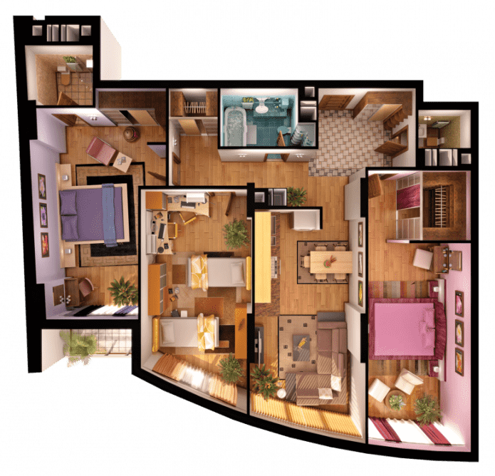 4-Zimmer-Wohnungslayout