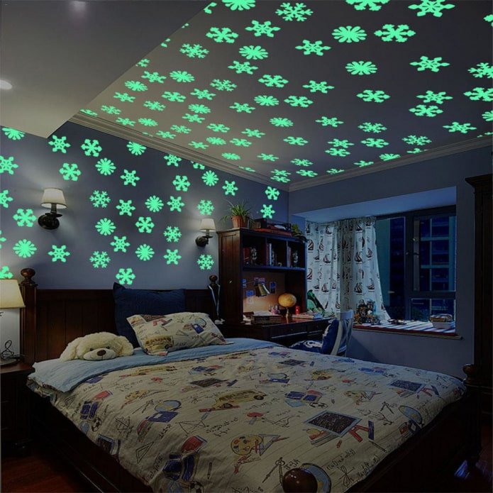 Leuchtende Phosphoraufkleber an der Decke