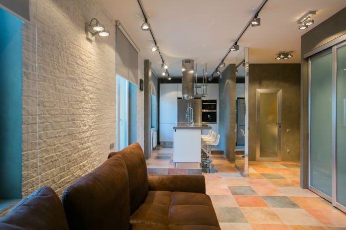 Weiße Ziegeltapete im Wohnzimmerdesign