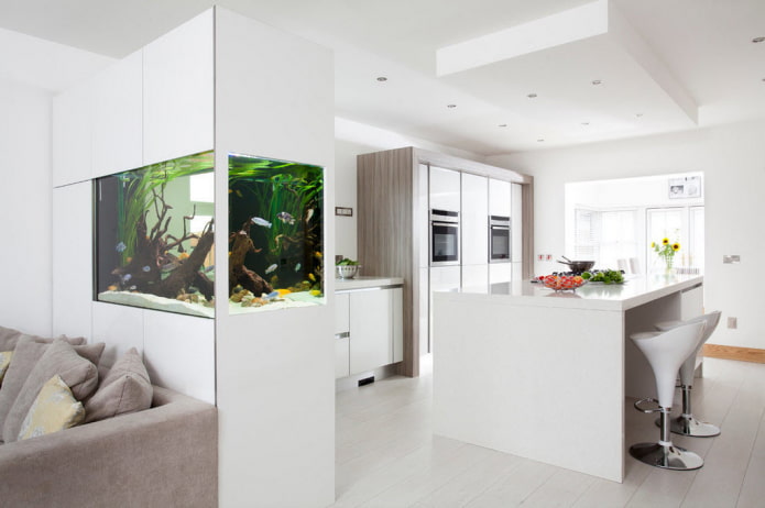 Trennwand mit einem Aquarium im Innenraum
