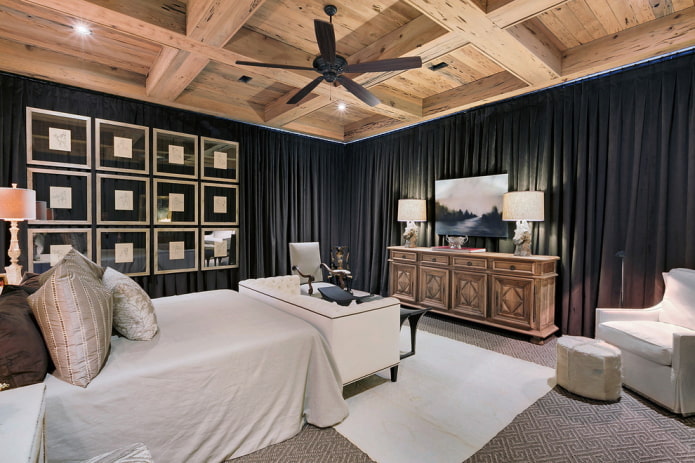 Holzkassettenstruktur im Schlafzimmer