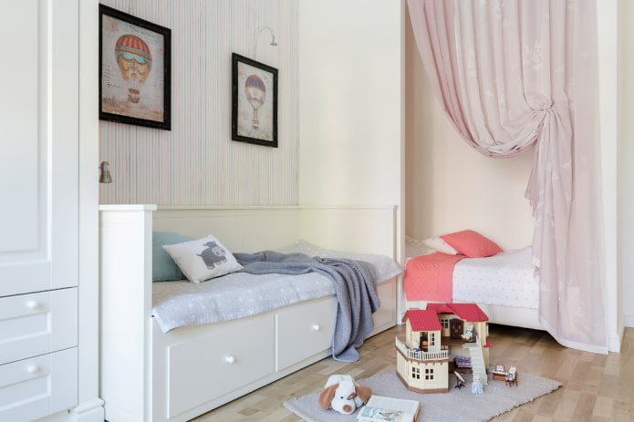 Ruhebereich im Schlafzimmer für Kinder unterschiedlichen Geschlechts