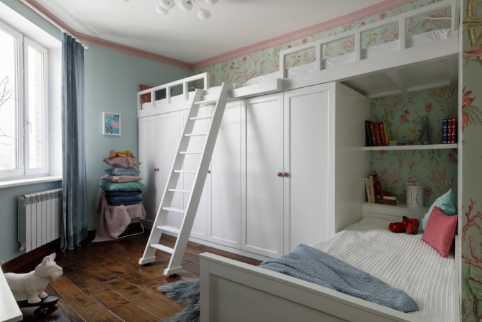 Aufbewahrung von Dingen im Schlafzimmer für Kinder unterschiedlichen Geschlechts