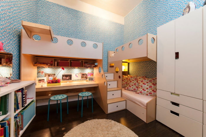 Aufbewahrung von Dingen im Schlafzimmer für Kinder unterschiedlichen Geschlechts