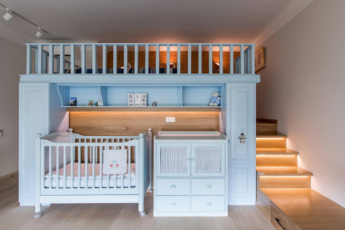 ein zweistöckiges Modell in einem Kinderzimmer für Kinder unterschiedlichen Alters