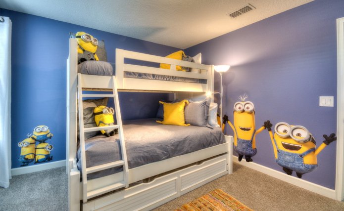 Minions in einem lila Kinderzimmer