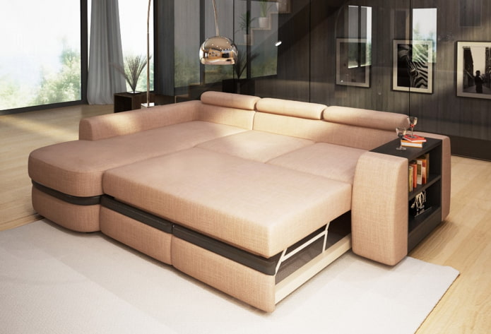 Klappsofa mit Regalen im Innenraum