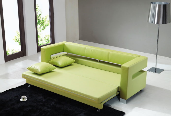 grünes Schlafsofa im Innenraum