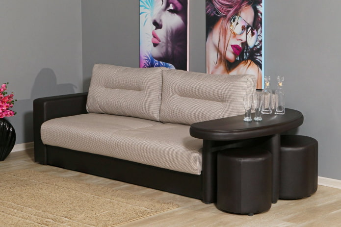 Klappsofa mit einem Tisch im Innenraum