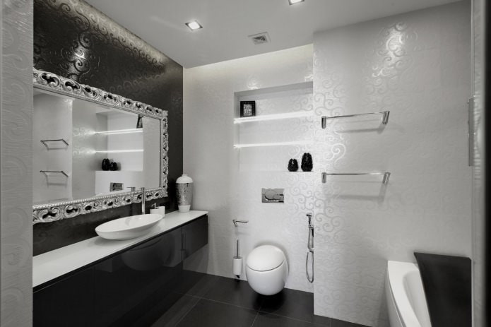 Schwarz-weißes Badezimmer-Interieur