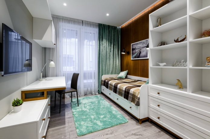 Zimmer in Holz- und Minztönen