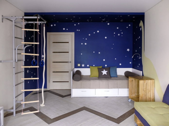 Bett auf blauem Hintergrund