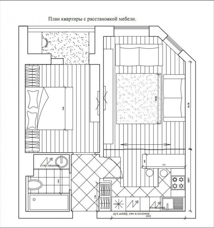 Grundriss einer Zweizimmerwohnung mit 50 Quadratmetern