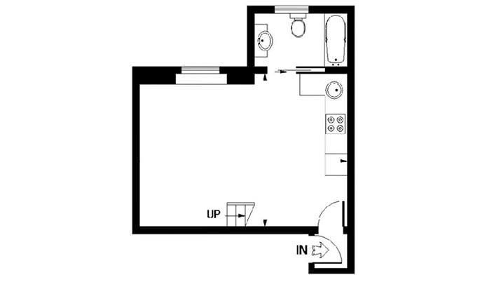 Grundriss eines Studios mit zweitem Stock