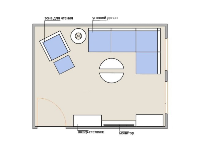 15 m² Wohnzimmeraufteilung mit Ecksofa