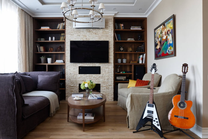 Wohnzimmer mit Bibliothek