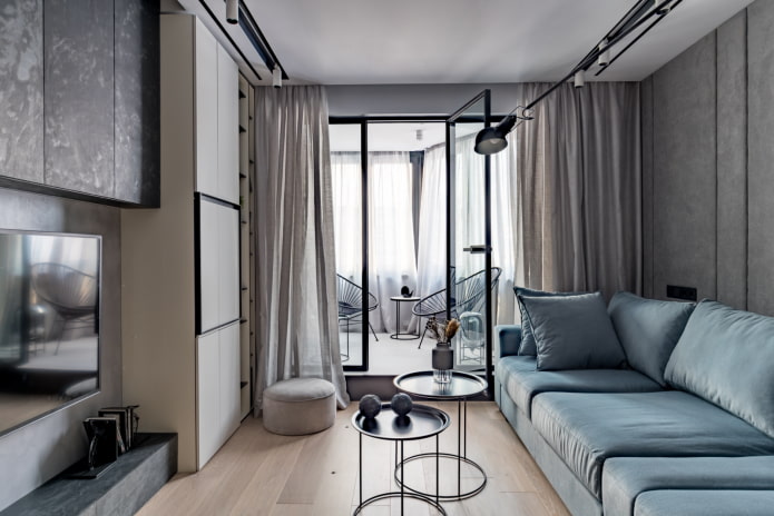 Möbelanordnung in einem Wohnzimmer von 16 m²