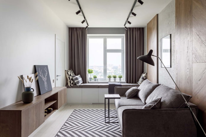 Möbelanordnung in einem Wohnzimmer von 16 m²