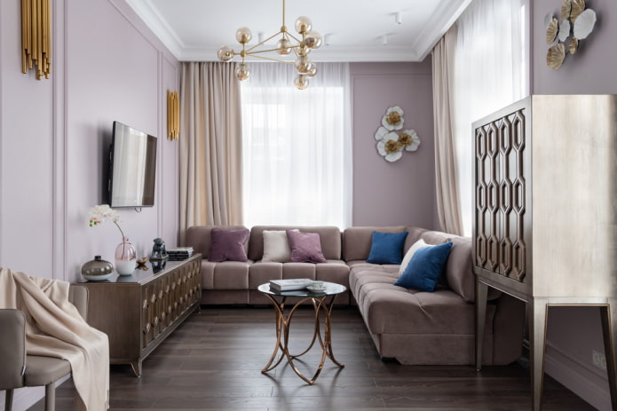Möbelanordnung in einem Wohnzimmer von 16 m²