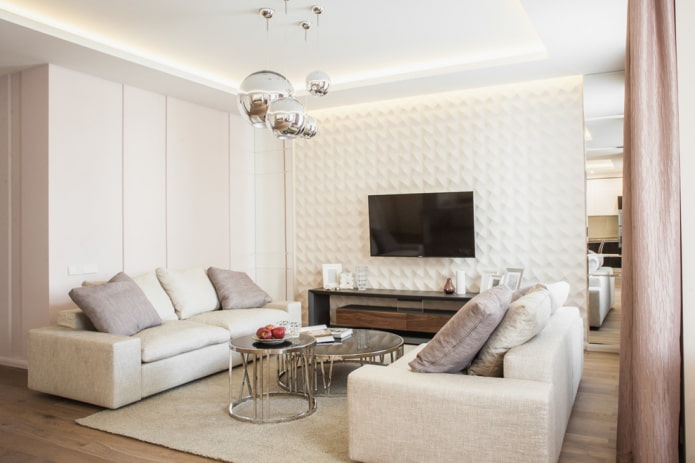 Möbelanordnung in einem Wohnzimmer von 16 m²