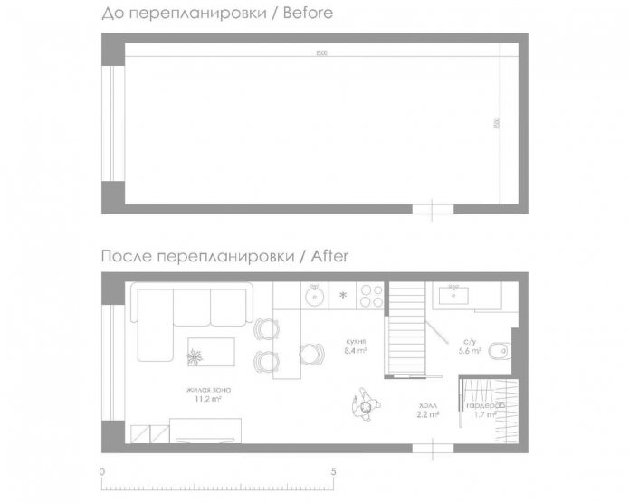 Grundriss eines Studios von 29 m².