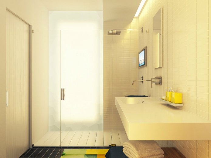 Badezimmer im Designprojekt eines Studios von 29 m².