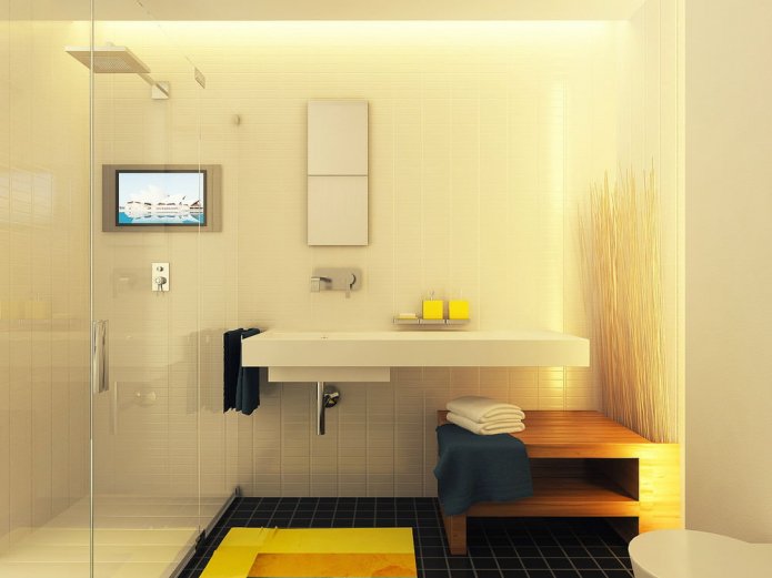 Badezimmer im Designprojekt eines Studios von 29 m².