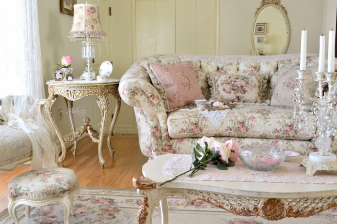 Wohnzimmer im Shabby-Chic-Stil