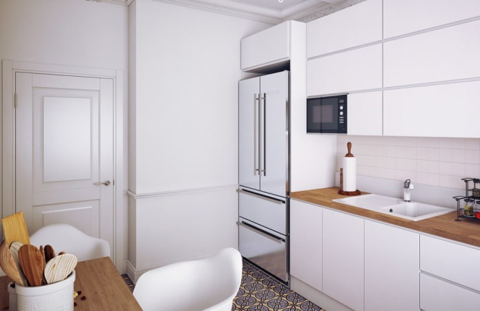 Kühlschrank im Küchenbereich von 8 m²