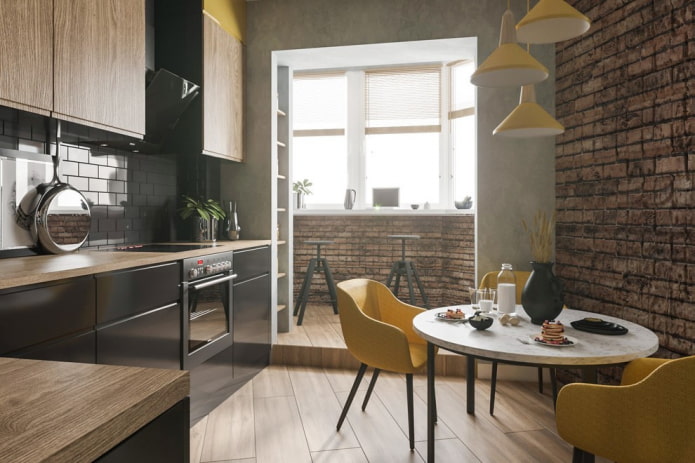 Kücheninnenraum von 8 m² mit Balkon