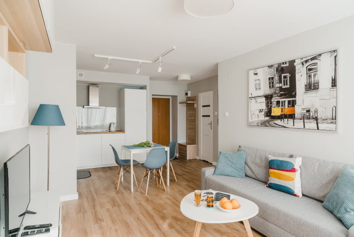 Innenarchitektur einer Wohnküche mit 20 Quadratmetern