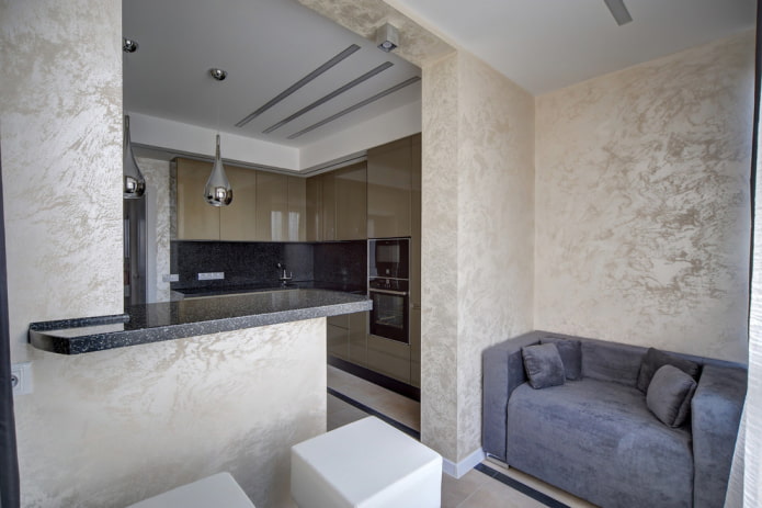 Design einer Küche kombiniert mit einer Loggia