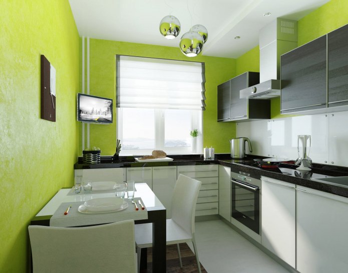 Salatgrünes Kücheninterieur im modernen Stil