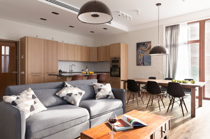 Kücheninnendesign mit Wohnzimmer und Esszimmer