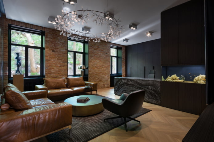 Innenraum einer 100 Quadratmeter großen Wohnung im Loft-Stil